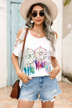 Load image into Gallery viewer, Shiny Lace Detail Round Neck Cold Shoulder Blouse
