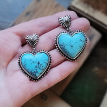 Load image into Gallery viewer, Artificial Turquoise Alloy Heart Dangle Earrings
