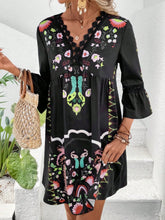 Load image into Gallery viewer, Lace Detail Printed Three-Quarter Sleeve Dress
