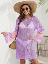 Load image into Gallery viewer, Openwork Contrast Long Sleeve Cover-Up
