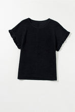 Load image into Gallery viewer, Black Solid Textured Ruffled Short Sleeve Blouse
