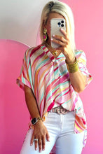 Load image into Gallery viewer, Multicolor Abstract Print High Low Short Sleeve Blouse
