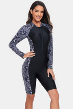 Load image into Gallery viewer, Printed Half Zip Long Sleeve One-Piece Swimwear
