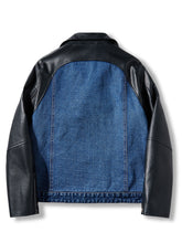 Load image into Gallery viewer, Men&#39;s Patchwork Diagonal Zipper Collared Denim Jacket
