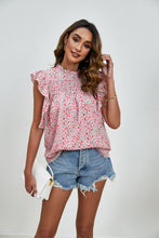 Load image into Gallery viewer, Ruffled Ditsy Floral Mock Neck Cap Sleeve Blouse
