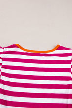 Load image into Gallery viewer, Rose Red Striped Ruffle Sleeve Crew Neck Blouse
