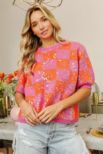 Load image into Gallery viewer, BiBi Checkered Short Sleeve Sequin Sweater
