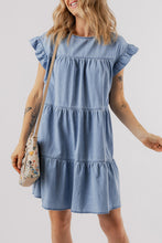 Load image into Gallery viewer, Beau Blue Ruffle Short Sleeve Tiered A-line Denim Dress
