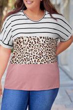 Load image into Gallery viewer, Plus Size Striped Leopard Round Neck Half Sleeve T-Shirt
