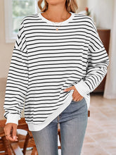 Load image into Gallery viewer, Lovelet Striped Round Neck Long Sleeve Sweatshirt
