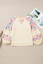 Load image into Gallery viewer, Apricot Textured Floral Patchwork Balloon Sleeve Blouse
