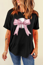 Load image into Gallery viewer, Black Baseball Bow Knot Print Round Neck T Shirt
