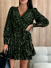 Load image into Gallery viewer, Tied Leopard Surplice Long Sleeve Dress
