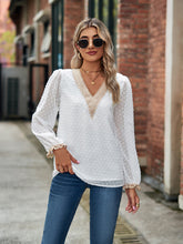 Load image into Gallery viewer, Swiss Dot V-Neck Long Sleeve Blouse
