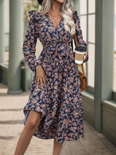 Load image into Gallery viewer, Printed Surplice Long Sleeve Midi Dress
