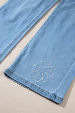 Load image into Gallery viewer, Light Blue Floral Rhinestone Decor High Rise Wide Leg Jeans
