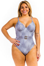 Load image into Gallery viewer, One Piece Buckle Belt embellish Denim Swimsuit
