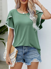 Load image into Gallery viewer, Pom-Pom Trim Flutter Sleeve Round Neck T-Shirt
