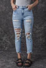 Load image into Gallery viewer, Sky Blue Acid Wash Distressed Slim Fit Jeans
