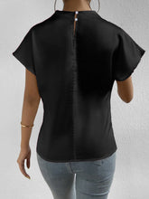 Load image into Gallery viewer, Ruched Mock Neck Short Sleeve Blouse
