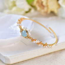 Load image into Gallery viewer, Womens Pearl Gold Plating Gold Wire Braided Vintage Style Cuff Fashion Bracelets
