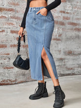 Load image into Gallery viewer, Slit High Waist Denim Skirt with Pockets
