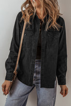 Load image into Gallery viewer, Black Flap Pocket Buttons Collared Jean Jacket
