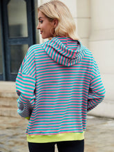 Load image into Gallery viewer, Drawstring Contrast Striped Long Sleeve Hoodie
