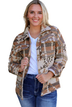 Load image into Gallery viewer, Brown Aztec Print Flap Pocket Button-up Jacket
