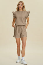 Load image into Gallery viewer, Double Take Full Size Texture Round Neck Ruffle Sleeve Top and Shorts Set
