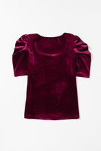 Load image into Gallery viewer, Burgundy Short Puff Sleeve Velvet Top
