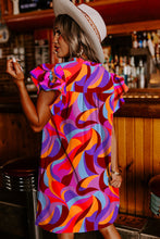 Load image into Gallery viewer, Orange Abstract Print Ruffled Sleeve Shift Dress
