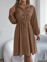 Load image into Gallery viewer, Collared Neck Long Sleeve Dress with Pockets
