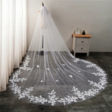 Load image into Gallery viewer, Bridal Embroidered  White Long Trailing Lace Veil
