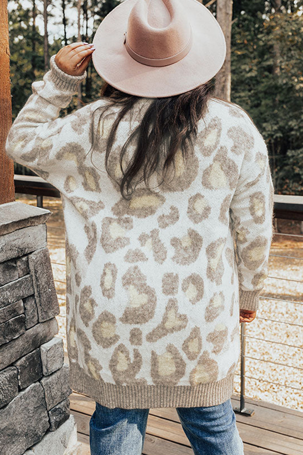 Womens - Beige Plus Size Leopard Pattern Cardigan - Sizes 1X-3X