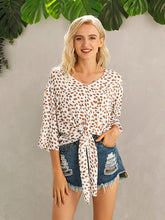 Load image into Gallery viewer, Tied Printed Button Up V-Neck Blouse
