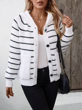 Load image into Gallery viewer, Striped Button Up Long Sleeve Hooded Cardigan
