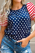 Load image into Gallery viewer, Stars and Stripes Round Neck Short Sleeve Top
