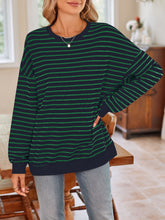 Load image into Gallery viewer, Lovelet Striped Round Neck Long Sleeve Sweatshirt
