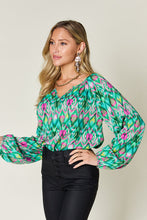 Load image into Gallery viewer, Double Take Full Size Printed Balloon Sleeve Blouse
