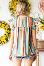 Load image into Gallery viewer, Multicolored Stripe Flutter Sleeve Blouse
