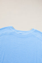 Load image into Gallery viewer, Light Blue Plus Size Ribbed Long Sleeve Top and Drawstring Shorts Set
