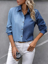 Load image into Gallery viewer, Contrast Collared Neck Long Sleeve Shirt
