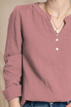 Load image into Gallery viewer, FAM-FAM Textured Notched Long Sleeve Blouse
