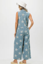 Load image into Gallery viewer, BiBi Star Print Half Zip Sleeveless Denim Jumpsuit
