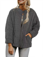 Load image into Gallery viewer, Womens Winter Zip-up Stand Collar Solid Color Plaid Long Sleeved Jacket with Pockets
