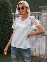 Load image into Gallery viewer, Lace Detail Striped V-Neck T-Shirt
