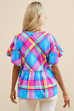 Load image into Gallery viewer, Plaid V-Neck Short Sleeve Blouse
