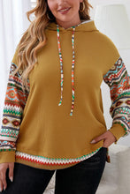 Load image into Gallery viewer, Plus Size Waffle-Knit Geometric Dropped Shoulder Hoodie
