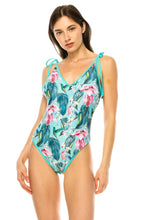 Load image into Gallery viewer, One Piece Bathing Suit Floral Print Shoulder Tie Swimsuit
